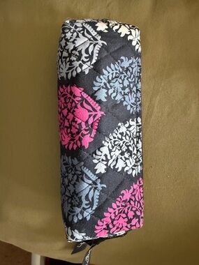 Vera Bradley Black Floral Pencil pouch with Pink & Light grey Accents